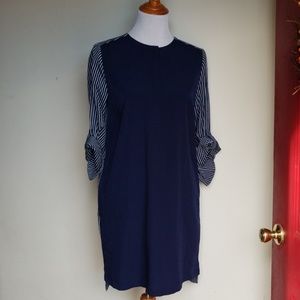 LOFT SM NAVY BLUE STRIPED POCKET DRESS